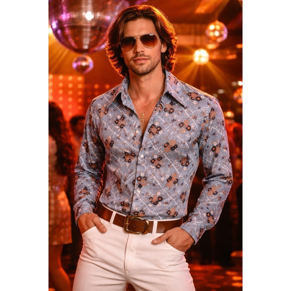 VNT 70's Acetate Nylon Shirt Men's L 16-16.5 Funky Floral Print Hippie HH24